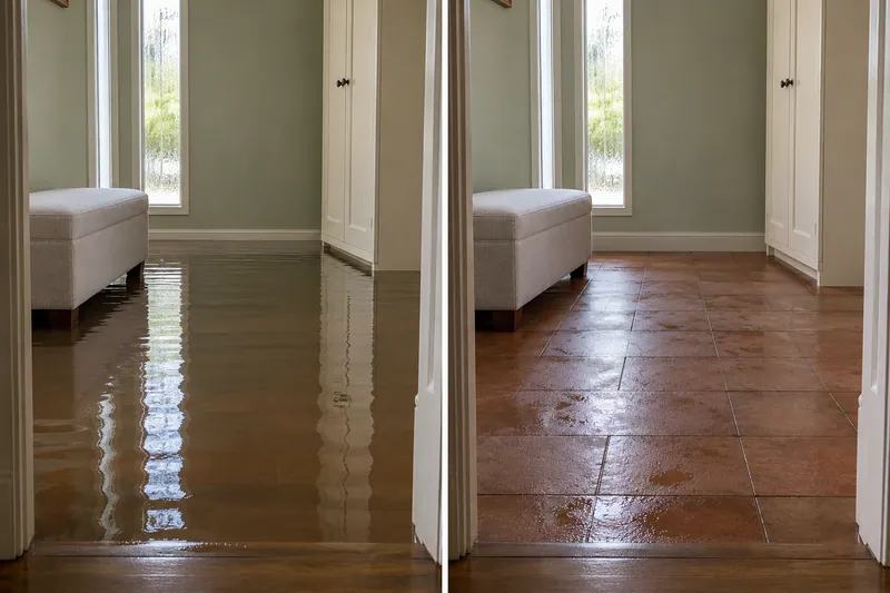 Water Extraction Near Founders Park — matched before pickup and damp floor after collection