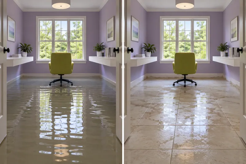 Water Extraction Near Eureka Park — matched before pickup and damp floor after collection