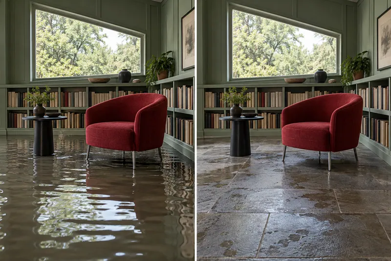 Water Extraction in Wylie — matched before pickup and damp floor after collection