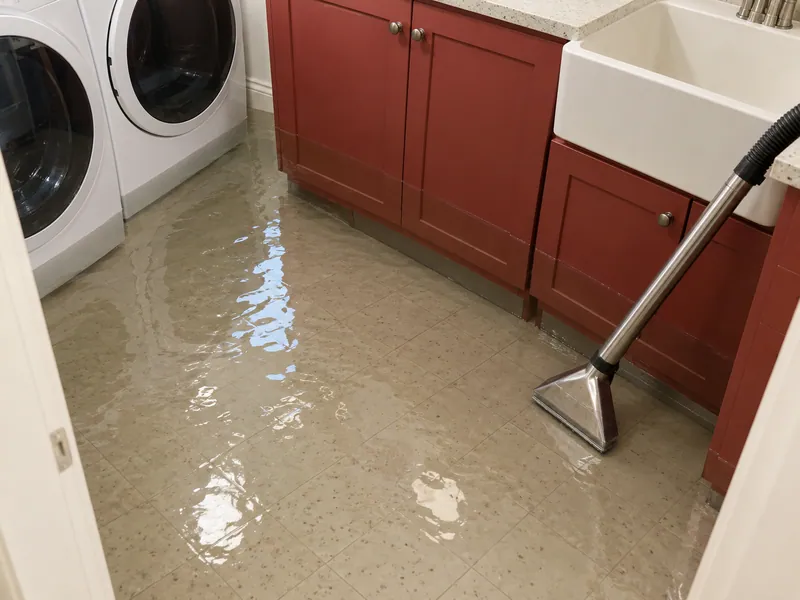 Water Extraction in Wylie — extraction wand and standing water beside utility cabinets