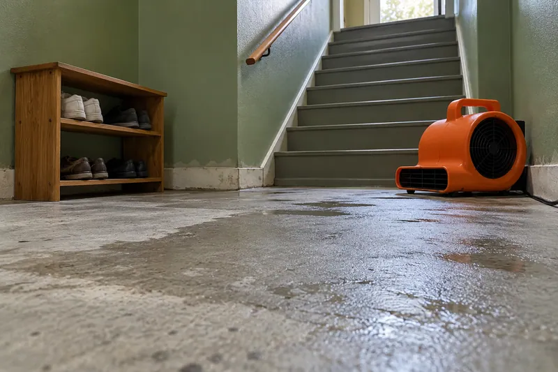 Water Extraction in Wylie — damp stairwell floor with follow-up equipment